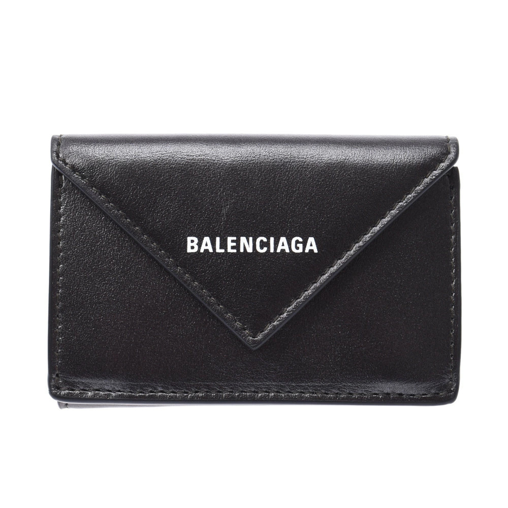 BALENCIAGA Paper Wallet Compact Black Metallic Tri fold